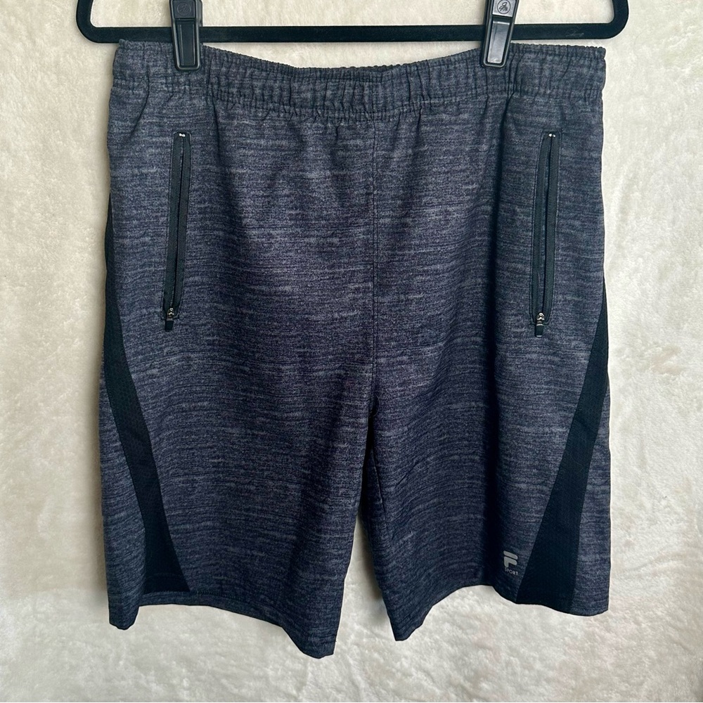 FILA Sport Live In Motion Mens Heather Gray Athletic Shorts Zip Pockets Sz S